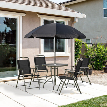 Outsunny - Patio Dining Set With Table Umbrella, Folding Chairs And Dining Table, Outdoor Patio Furniture Set