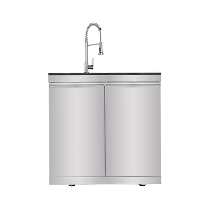 Castelle Flame Imperial 110-Inch 4-Burner 72K BTU Deluxe Stainless Steel Outdoor Kitchen Grill Island With Wine Cooler, Rotisserie, Cabinets, And Granite Countertops (SAK94721)