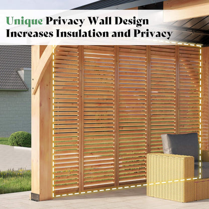 [12X14FT] Alora Modern Double-Tier Hardtop Spruce Wood Gazebo With Built-In Privacy Wall & Ceiling Hooks (SAK75086)