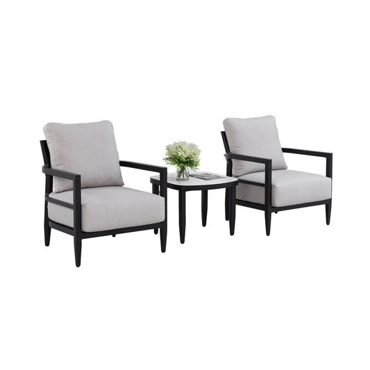 Outdoor Patio Furniture Chat Set with Sunbrella Cushions and Side Table