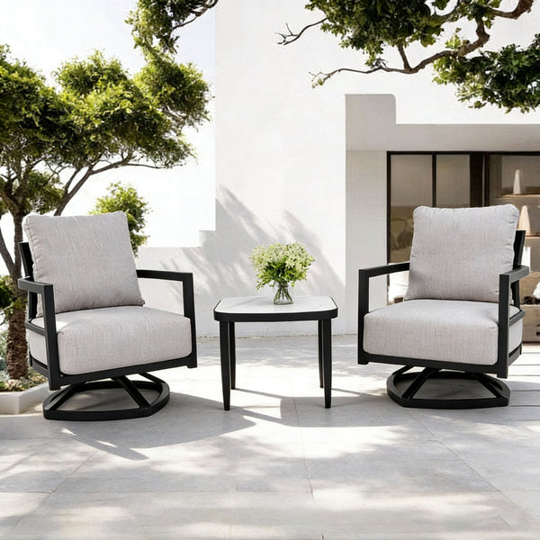 Outdoor Patio Furniture Chat Set with Sunbrella Cushions and Side Table