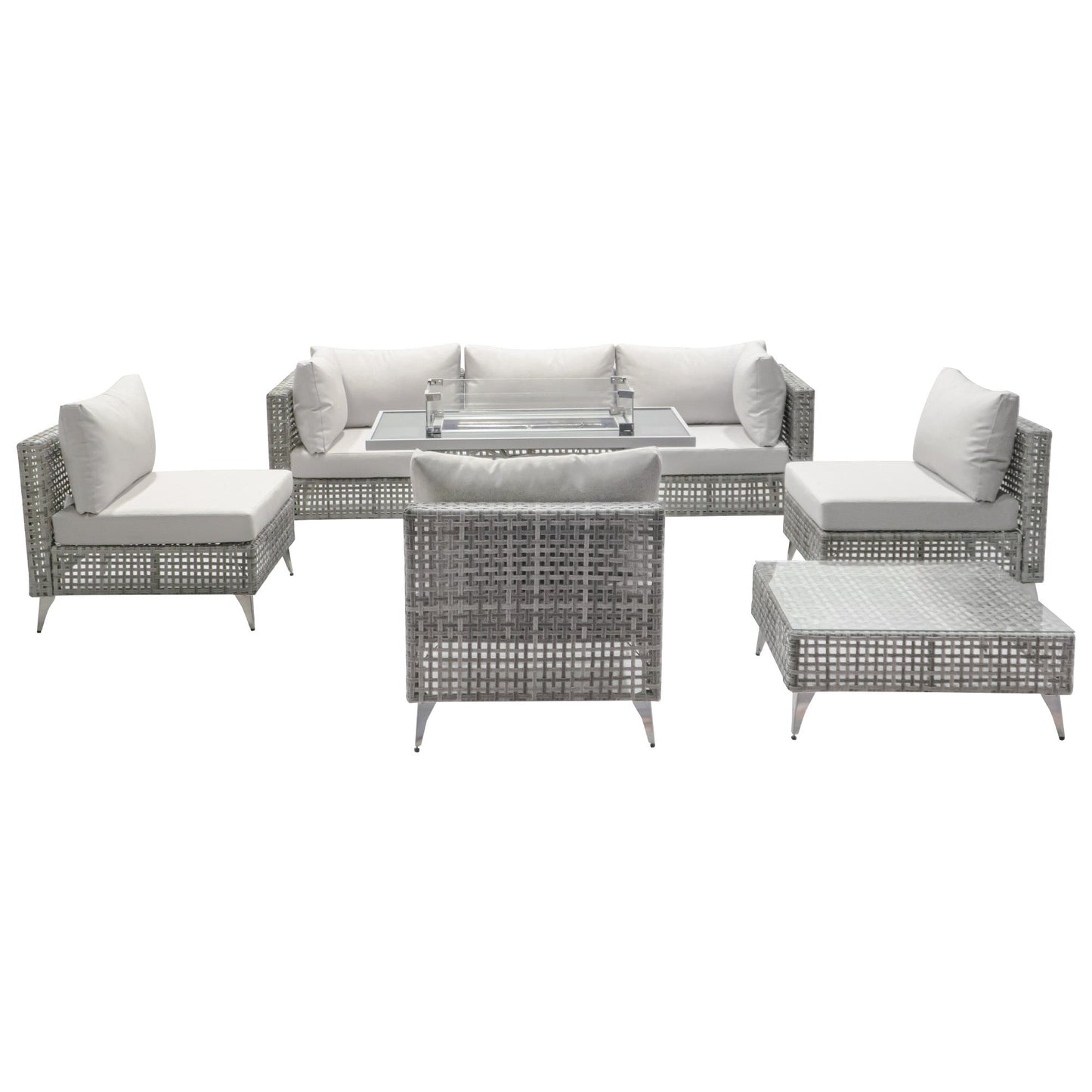 K&K Patio 8-Piece Patio Furniture Set with 43" Fire Pit Table