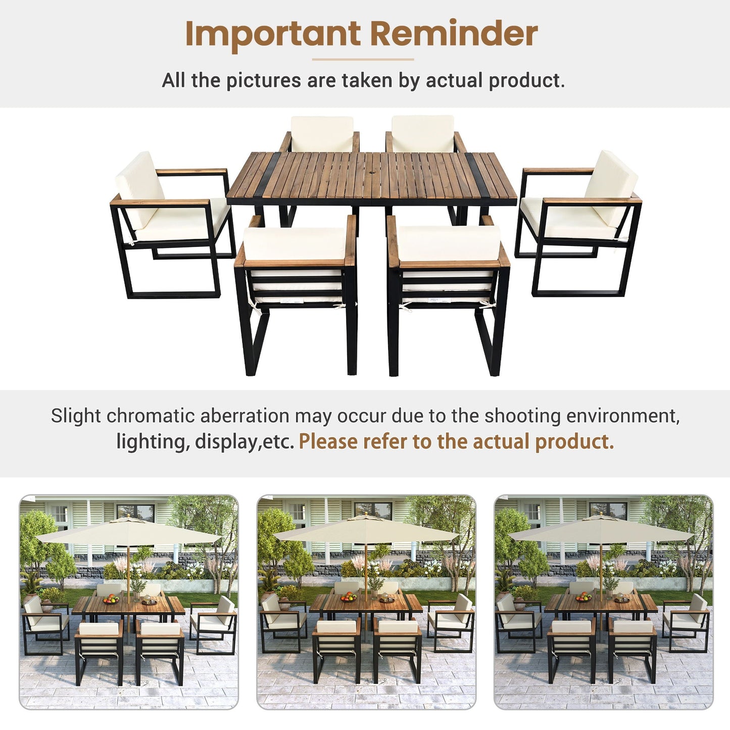 7 Pieces Outdoor Dining Set Patio Dining Table And Chair Set With And Removable Cushions For Patio