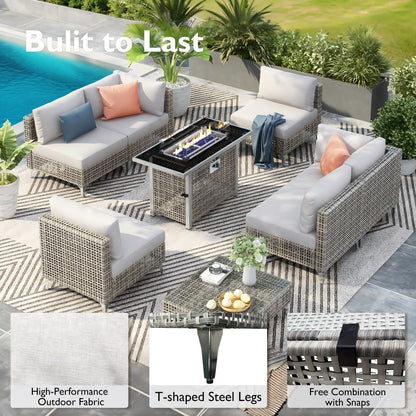 K&K Patio 8-Piece Patio Furniture Set with 43" Fire Pit Table