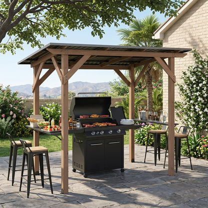 Grill Gazebo 8.6 x 5 FT Cedar Wood with Serving Shelves