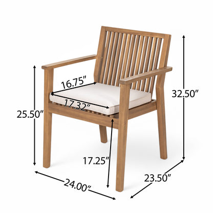 7 Piece Patio Furniture Set Acacia Wood Table And 6 Cushioned Chairs