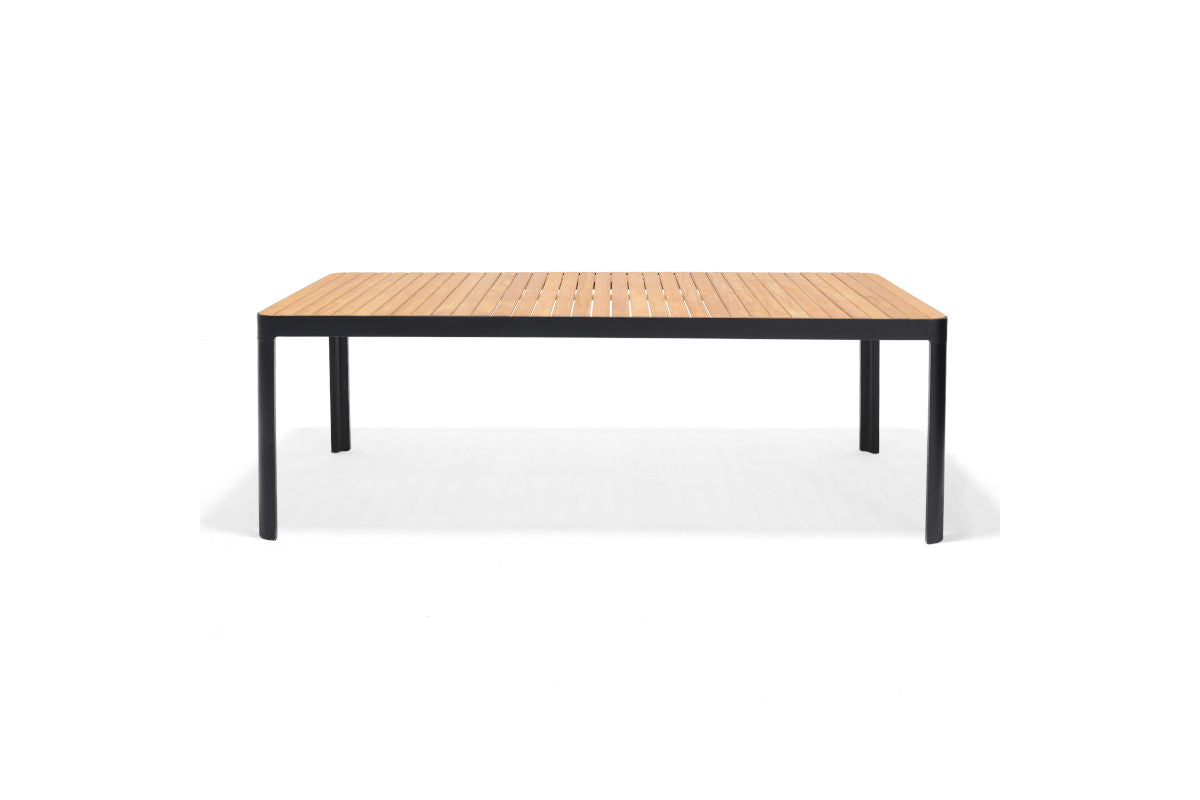 Portals Dark Rectangular Teak Table and 8 Nassau Black Dining Set