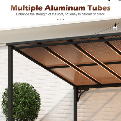 Wall-Mounted Patio Gazebo Large Outdoor Hardtop Pergola with Sloped Polycarbonate Roof-Black