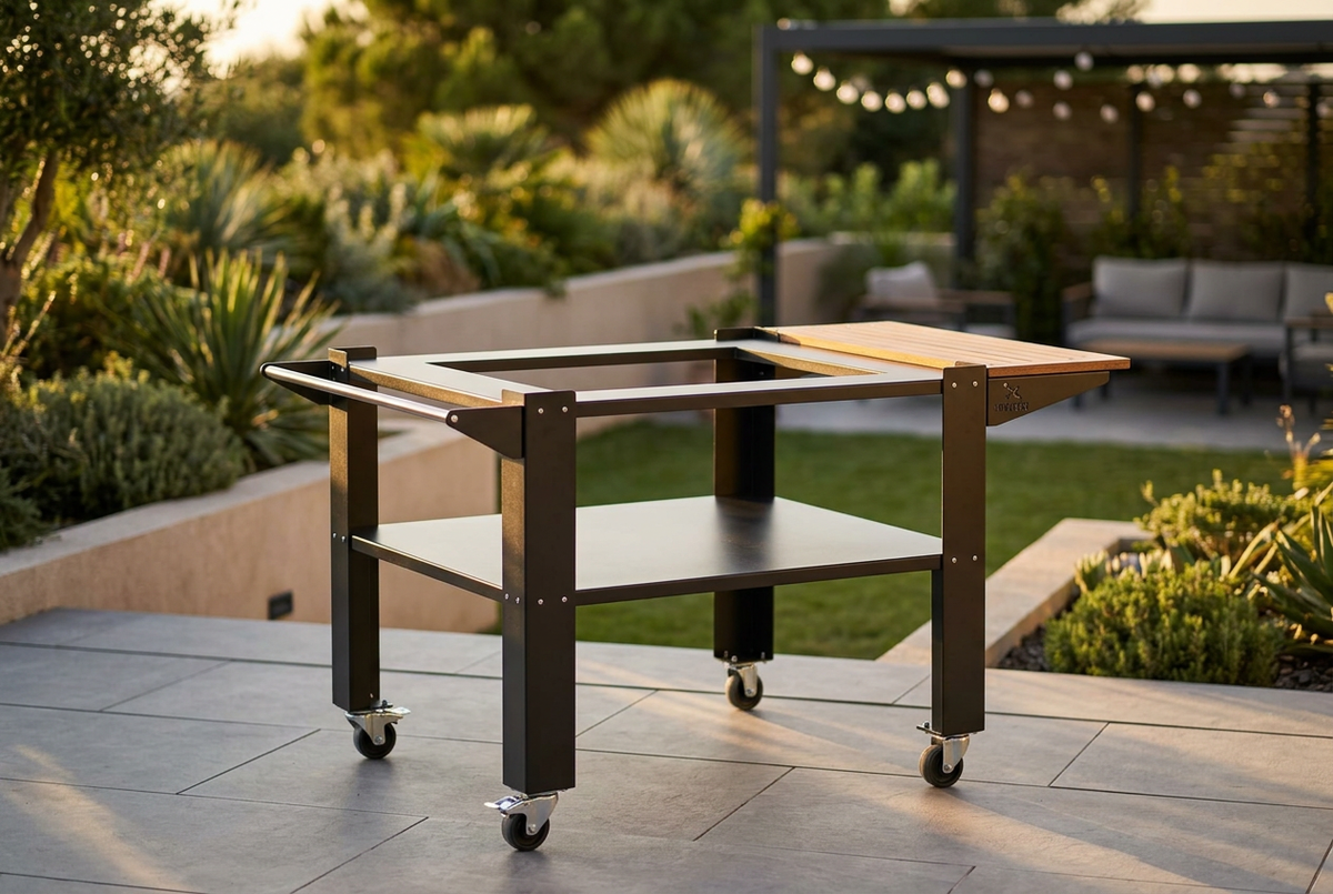 Bello stand on a terrace in golden-hour light