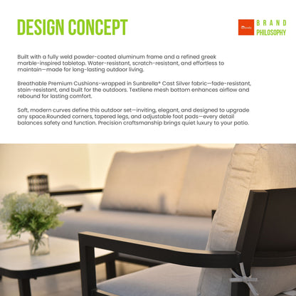 Outdoor Patio Furniture Chat Set with Sunbrella Cushions and Side Table