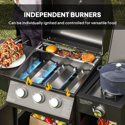Castelle Flame 15K BTU Barbecue Propane Liquid Propane Grill With Side Burner (SAK53481)