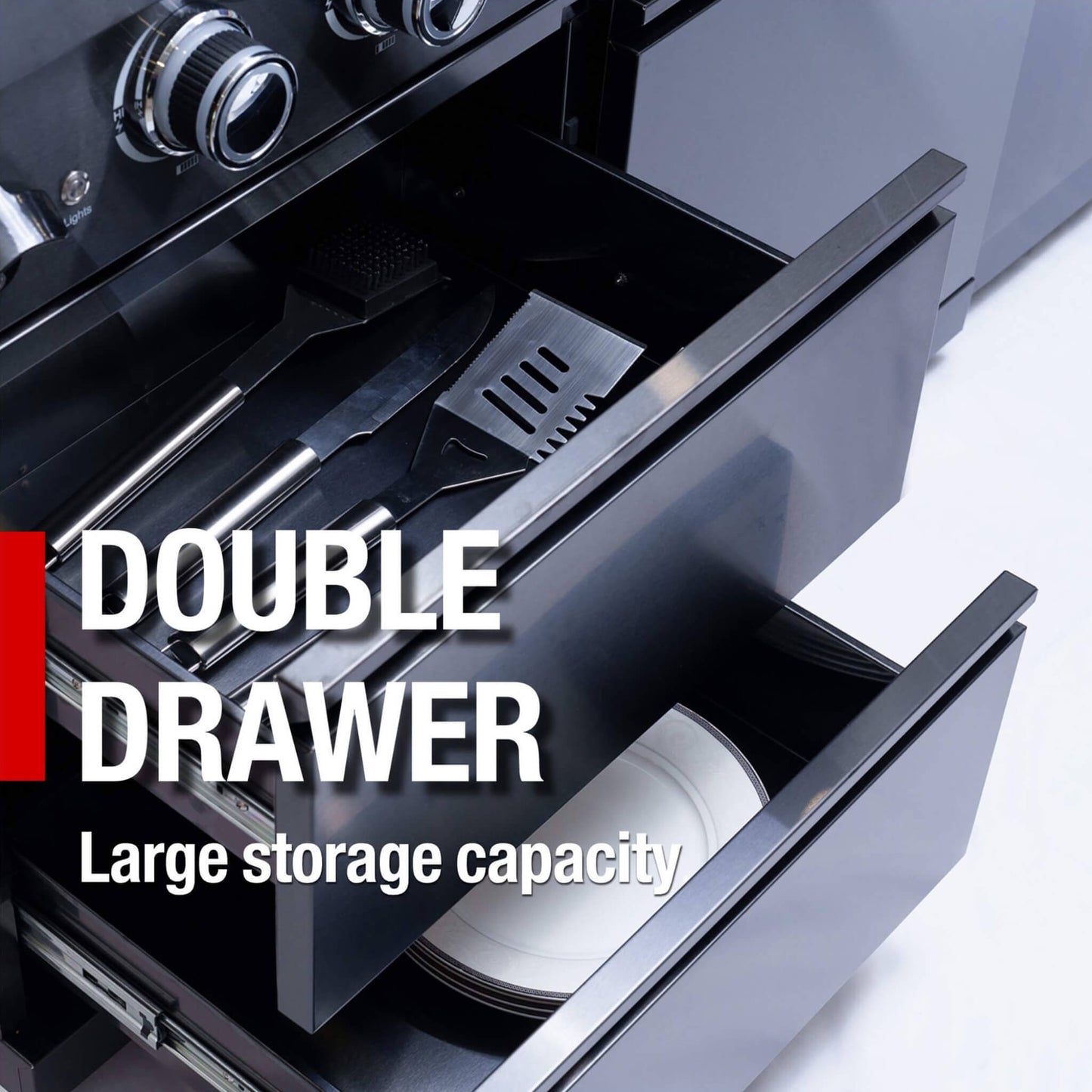 Castelle Flame Avalon 43-Inch 6-Burner 85K BTU Outdoor BBQ Kitchen Grill Island With Wine Fridge, Rotisserie Kit, And Sink (SAK23864)