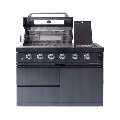 Castelle Flame Ember Premium Black Stainless Steel 4-Burner Liquid Propane Kitchen Grill Island With Rotisserie Kit (SAK48157)