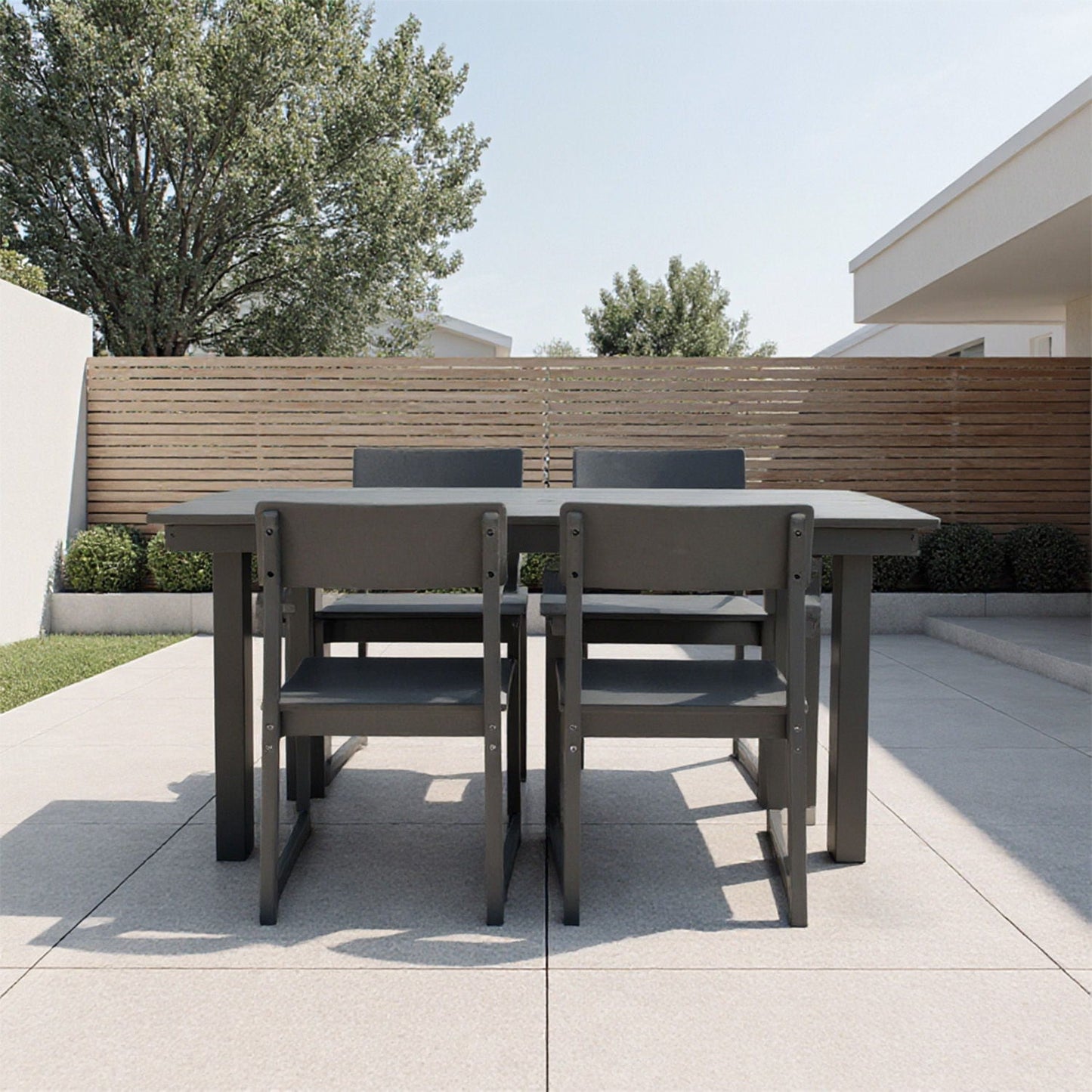 5 Piece Outdoor Dining Set, Table With Umbrella Hole And 4 Armrest Chairs