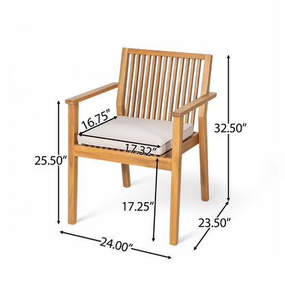 7 Piece Patio Furniture Set Acacia Wood Table And 6 Cushioned Chairs