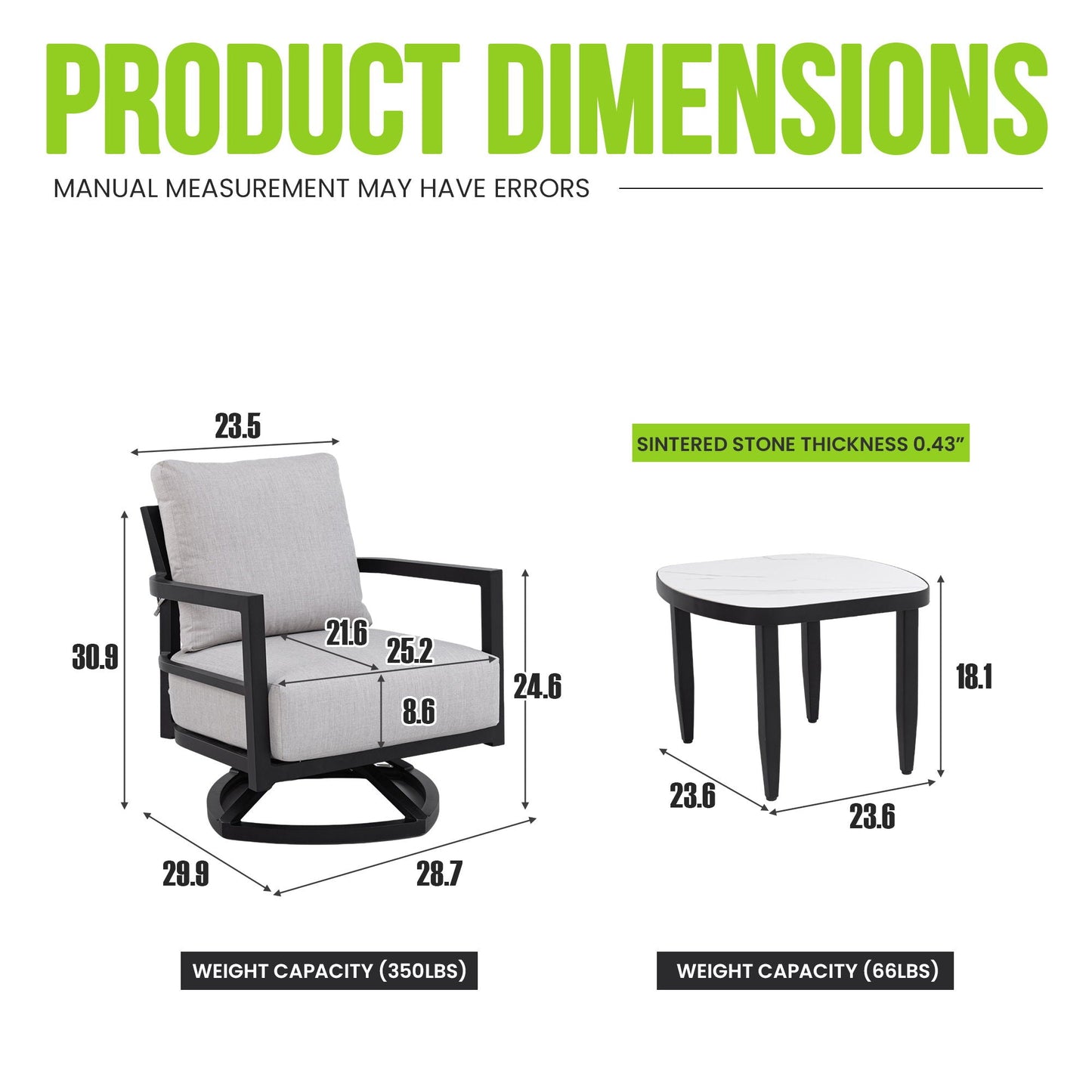 Outdoor Patio Furniture Chat Set with Sunbrella Cushions and Side Table