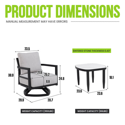 Outdoor Patio Furniture Chat Set with Sunbrella Cushions and Side Table