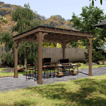 Alora Heavy-Duty Premium Wooden Grill Gazebo With Sloped Metal Roof (SAK61583)