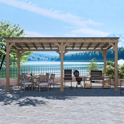 Alora Heavy-Duty Premium Wooden Grill Gazebo With Sloped Metal Roof (SAK61583)